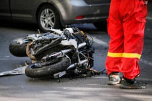 damaged motorcycle after an accident