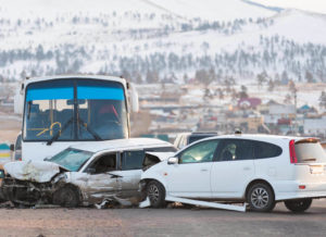 Bus collision with multiple cars