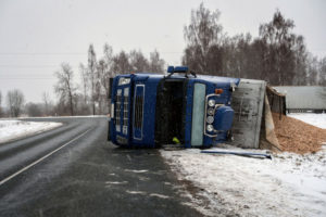 dump truck after a rollover accident