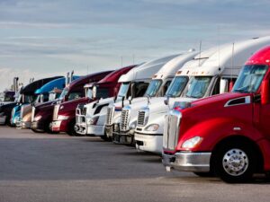 18 wheelers aligned in the road