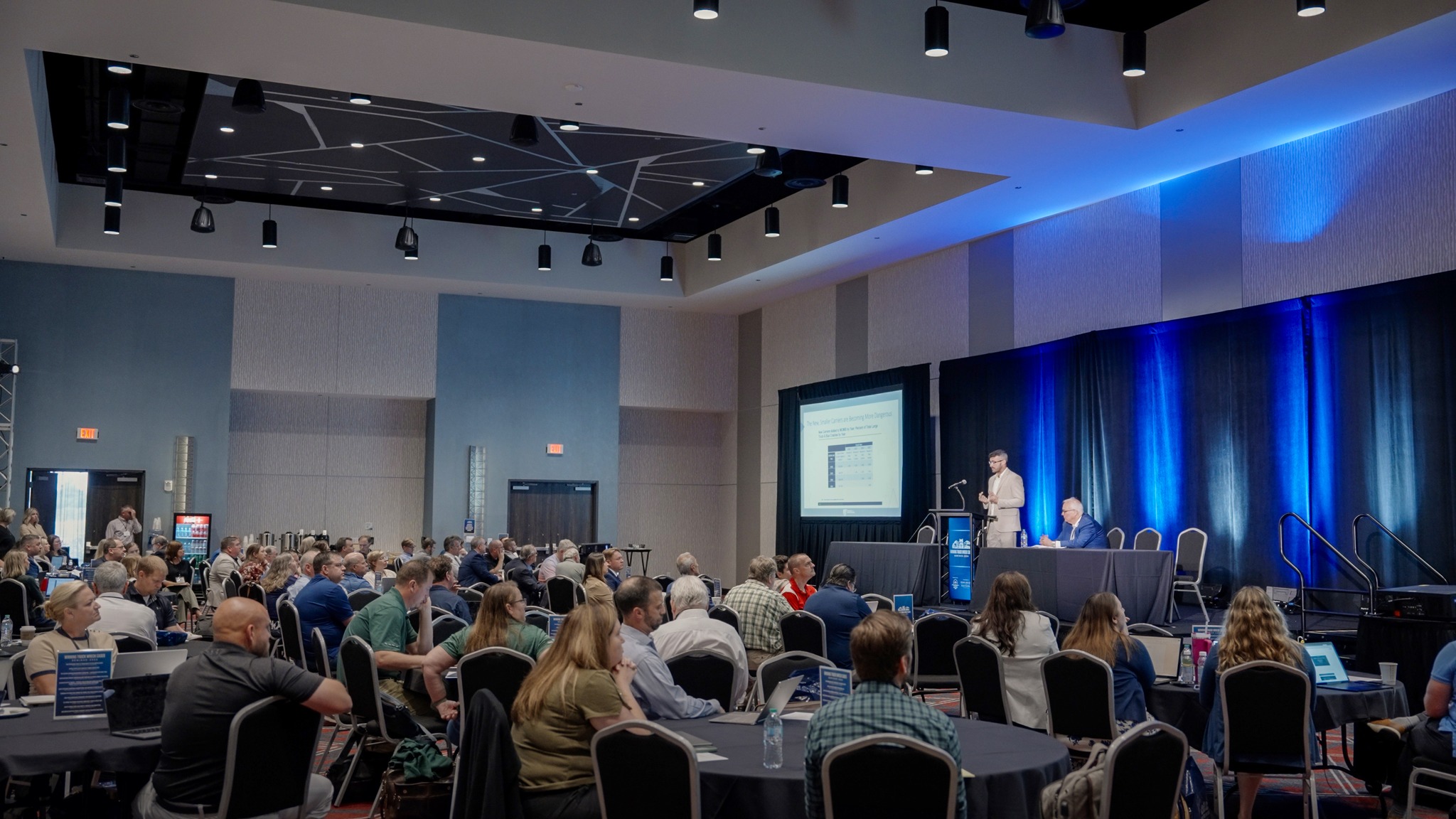large banquet ballroom filled with attendants of truck wreck seminar