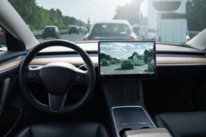 Self driving car on a road.