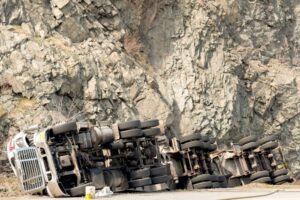 Overturned truck on road