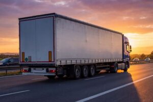 Truck moving along the road