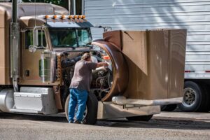 Driver checking the engine of his truck