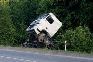 Broken-down truck on the side of the road after a fatal accident