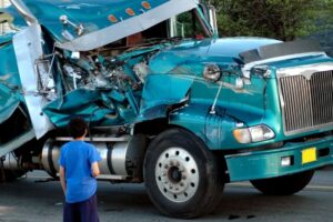 Truck destroyed on the road after crashing