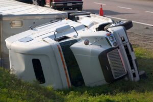 18-wheeler truck overturned after colliding