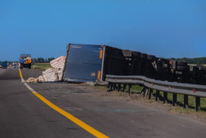 Overturned semi-truck on highway