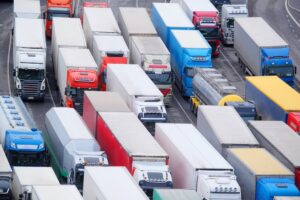 Trucks parked on the road