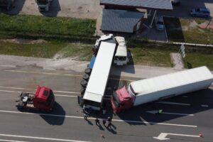 Truck overturned after colliding