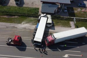 Multiple trucks involved in an accident
