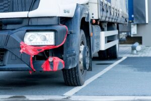 Truck parked on the road after an accident