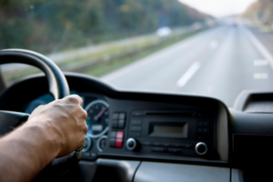 Unexperienced truck driver on the road