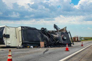 Overturned truck on road