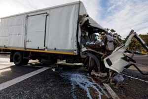 Delivery truck crash on road