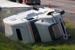 Overturned Delivery truck on road