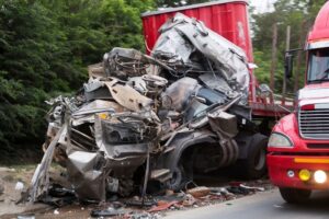 Truck destroyed on the road after fatal accident